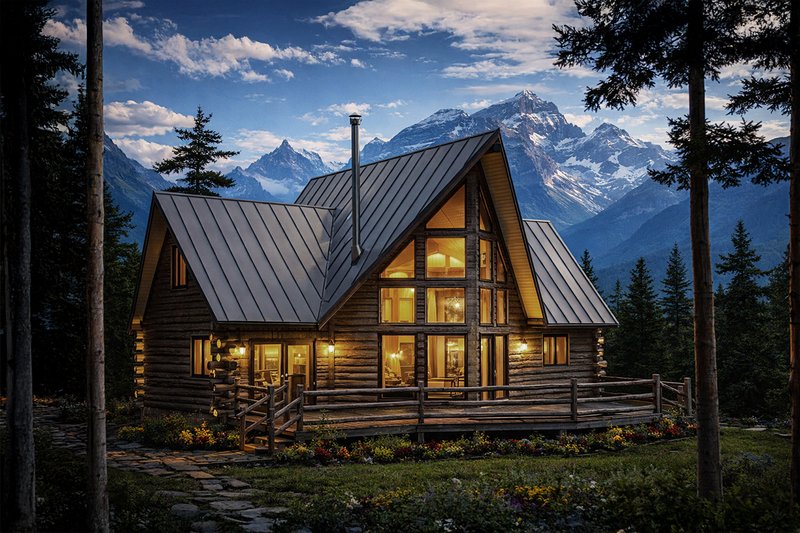 Log Style House Plan - 2 Beds 2 Baths 1216 Sq/Ft Plan #124-259 Exterior